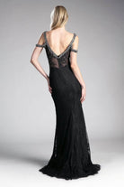 Cinderella Divine 13112A - Embellished Strappy V-neck Lace Fitted Dress - back view