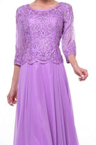 Cinderella Divine - 14327 Quarter Sleeve Soutache Bodice A-Line Long Formal Dress