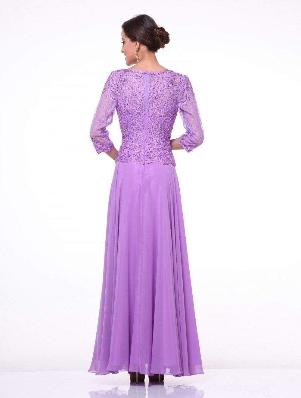 Cinderella Divine - 14327 Quarter Sleeve Soutache Bodice A-Line Long Formal Dress - view 11