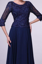Cinderella Divine - 14327 Quarter Sleeve Soutache Bodice A-Line Long Formal Dress - view 5