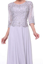 Cinderella Divine - 14327 Quarter Sleeve Soutache Bodice A-Line Long Formal Dress - view 14