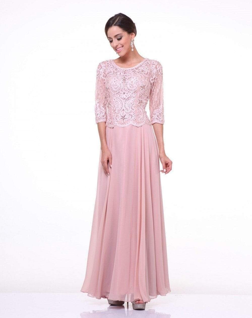 Cinderella Divine - 14327 Quarter Sleeve Soutache Bodice A-Line Long Formal Dress - view 6