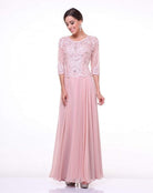 Cinderella Divine - 14327 Quarter Sleeve Soutache Bodice A-Line Long Formal Dress - view 6