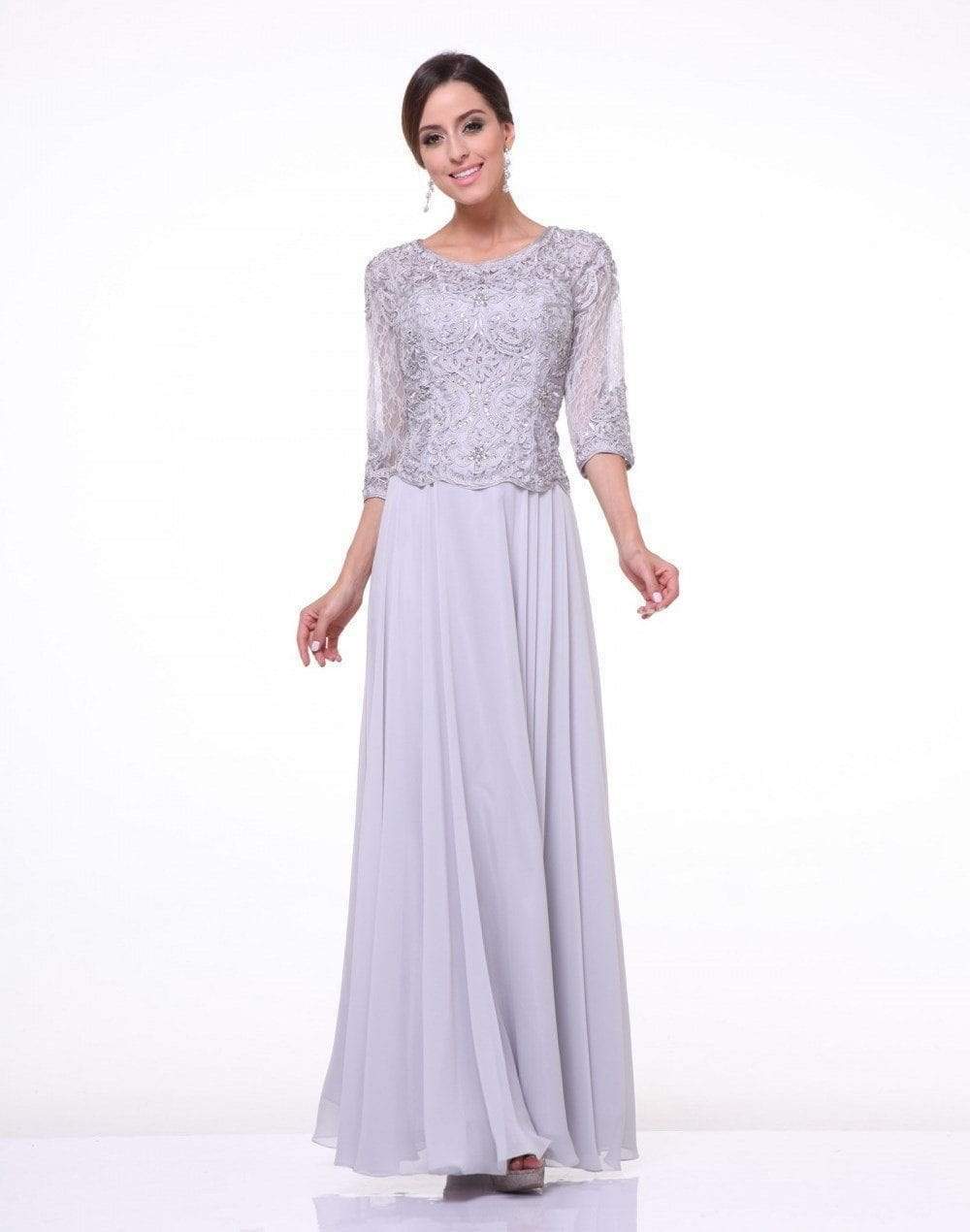 Cinderella Divine - 14327 Quarter Sleeve Soutache Bodice A-Line Long Formal Dress - view 13