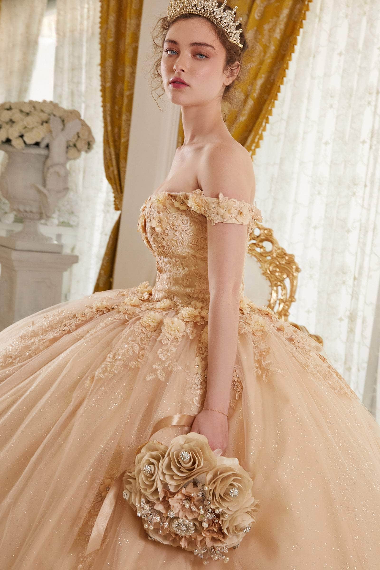 Cinderella Divine 15702 - Ballgown with Delicate Floral Appliques - view 5
