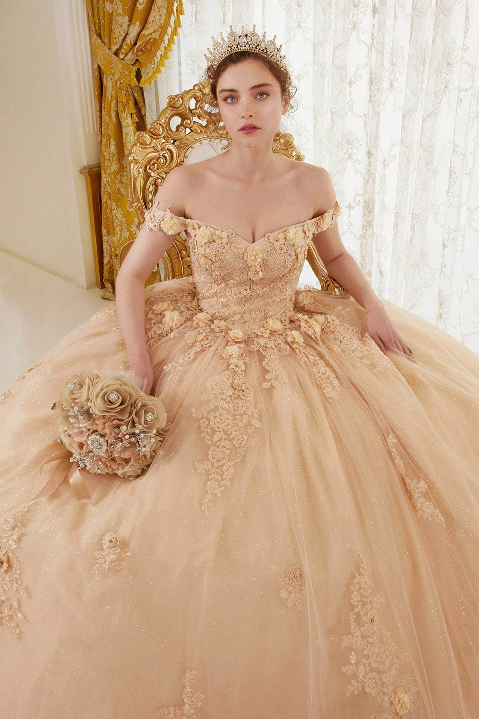 Cinderella Divine 15702 - Ballgown with Delicate Floral Appliques - view 7