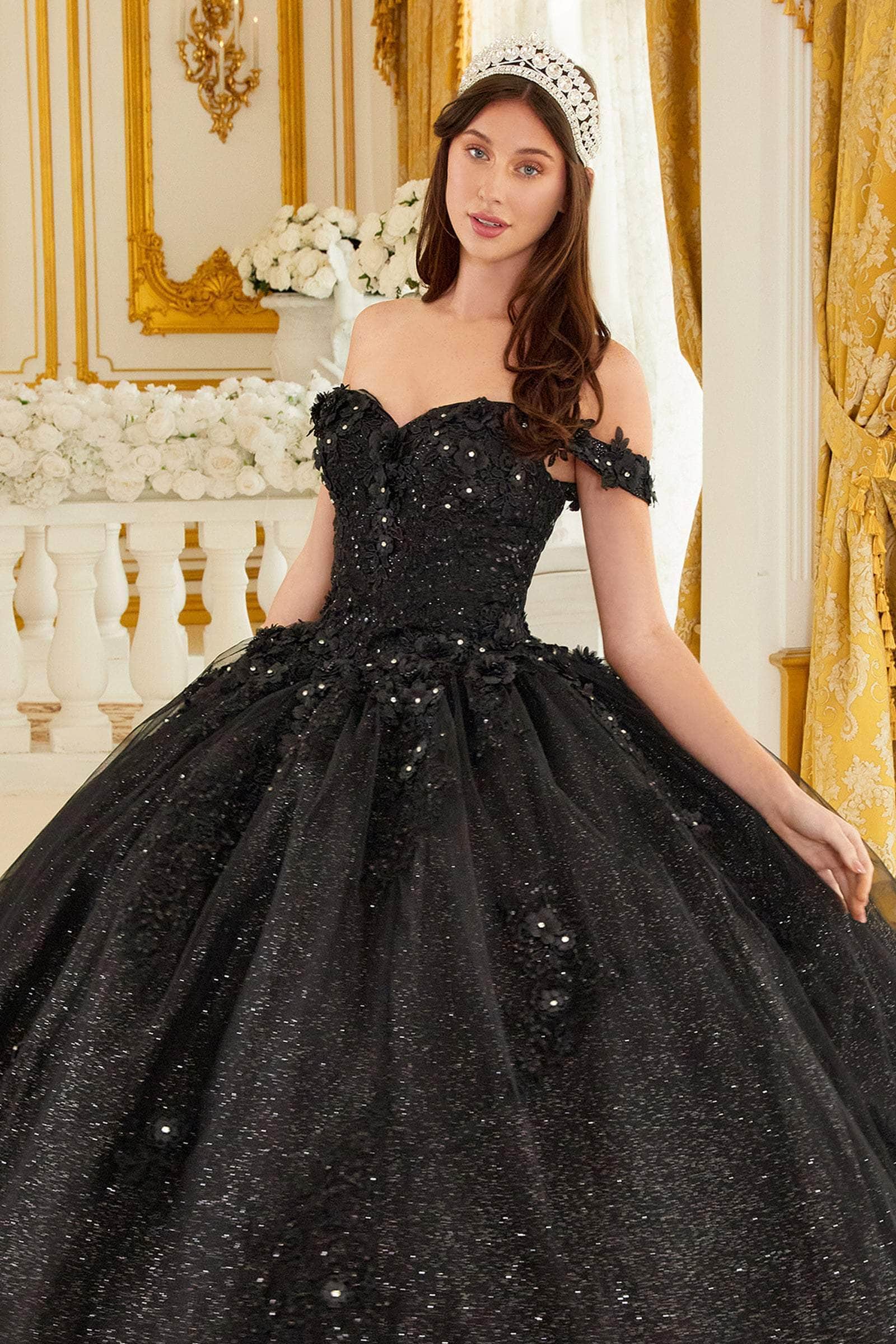 Cinderella Divine 15702 - Ballgown with Delicate Floral Appliques - Silhouette Dresses