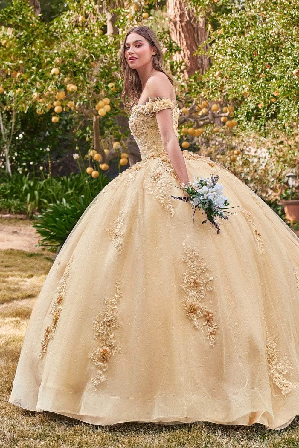 Cinderella Divine 15702 - Ballgown with Delicate Floral Appliques - view 6