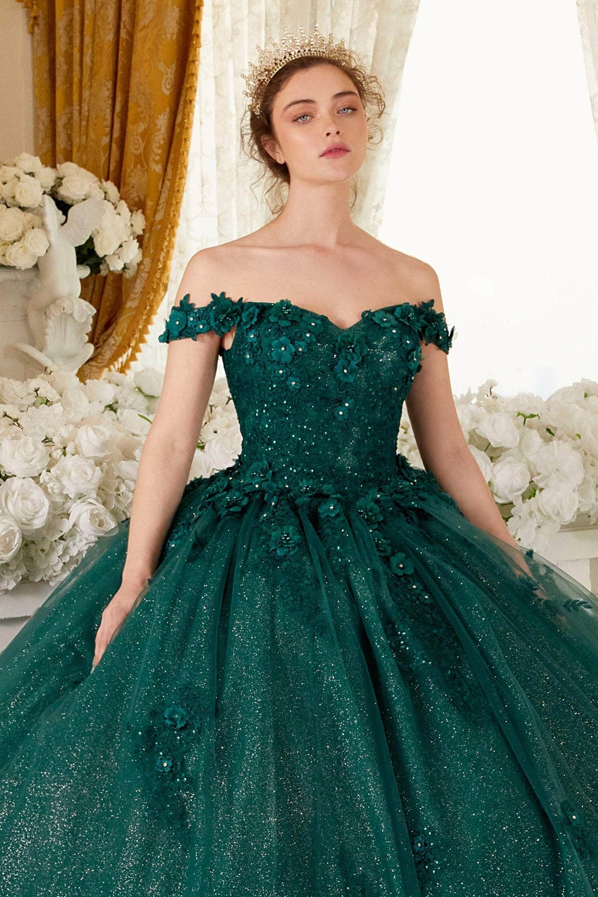 Cinderella Divine 15702 - Ballgown with Delicate Floral Appliques - view 12