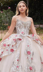 Cinderella Divine 15703 - Sleeveless Floral Detailed Ballgown