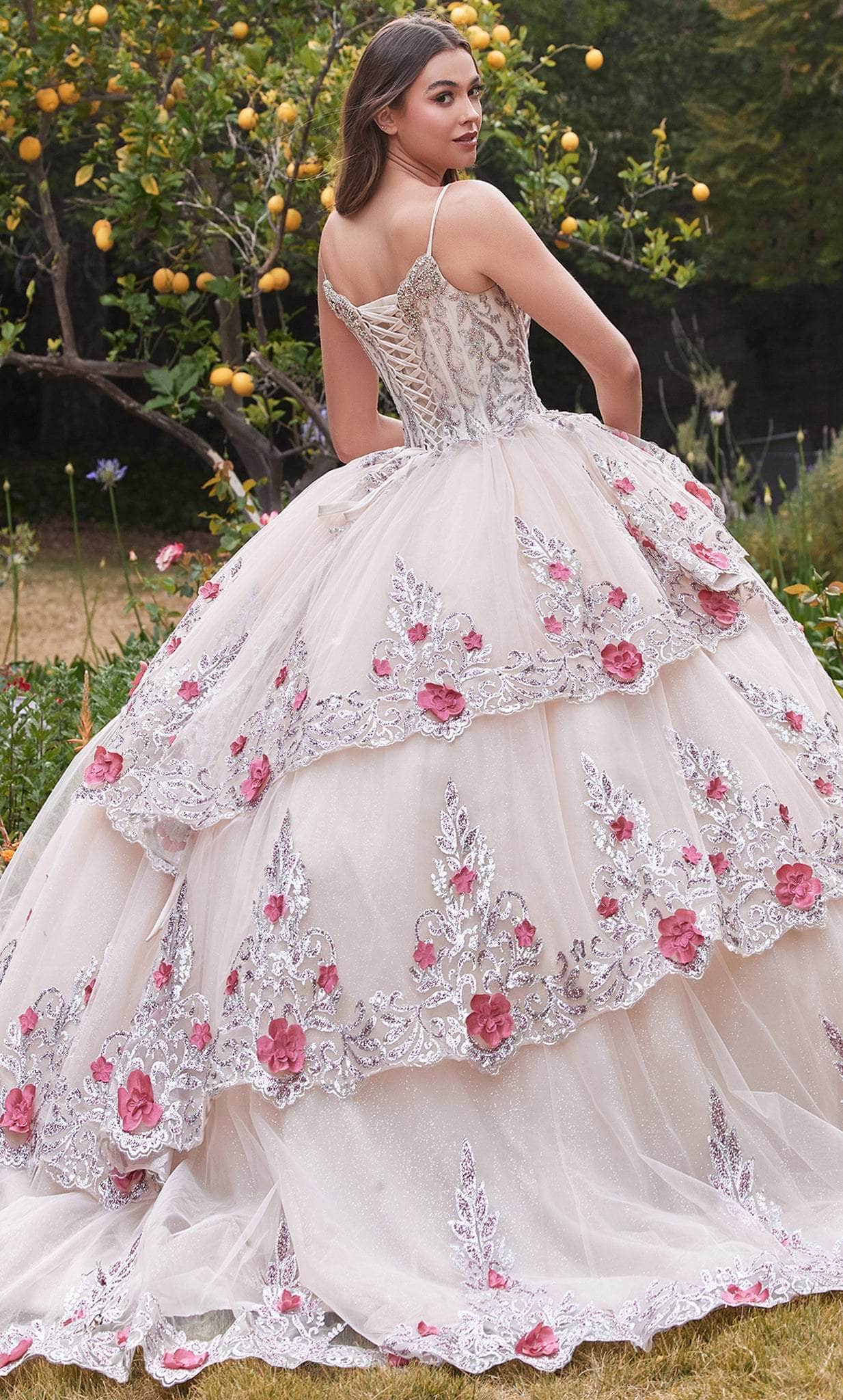 Cinderella Divine 15703 - Sleeveless Floral Detailed Ballgown - back view
