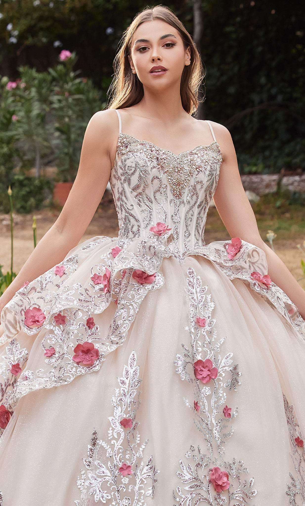 Cinderella Divine 15703 - Sleeveless Floral Detailed Ballgown - detail view