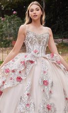 Cinderella Divine 15703 - Sleeveless Floral Detailed Ballgown - detail view