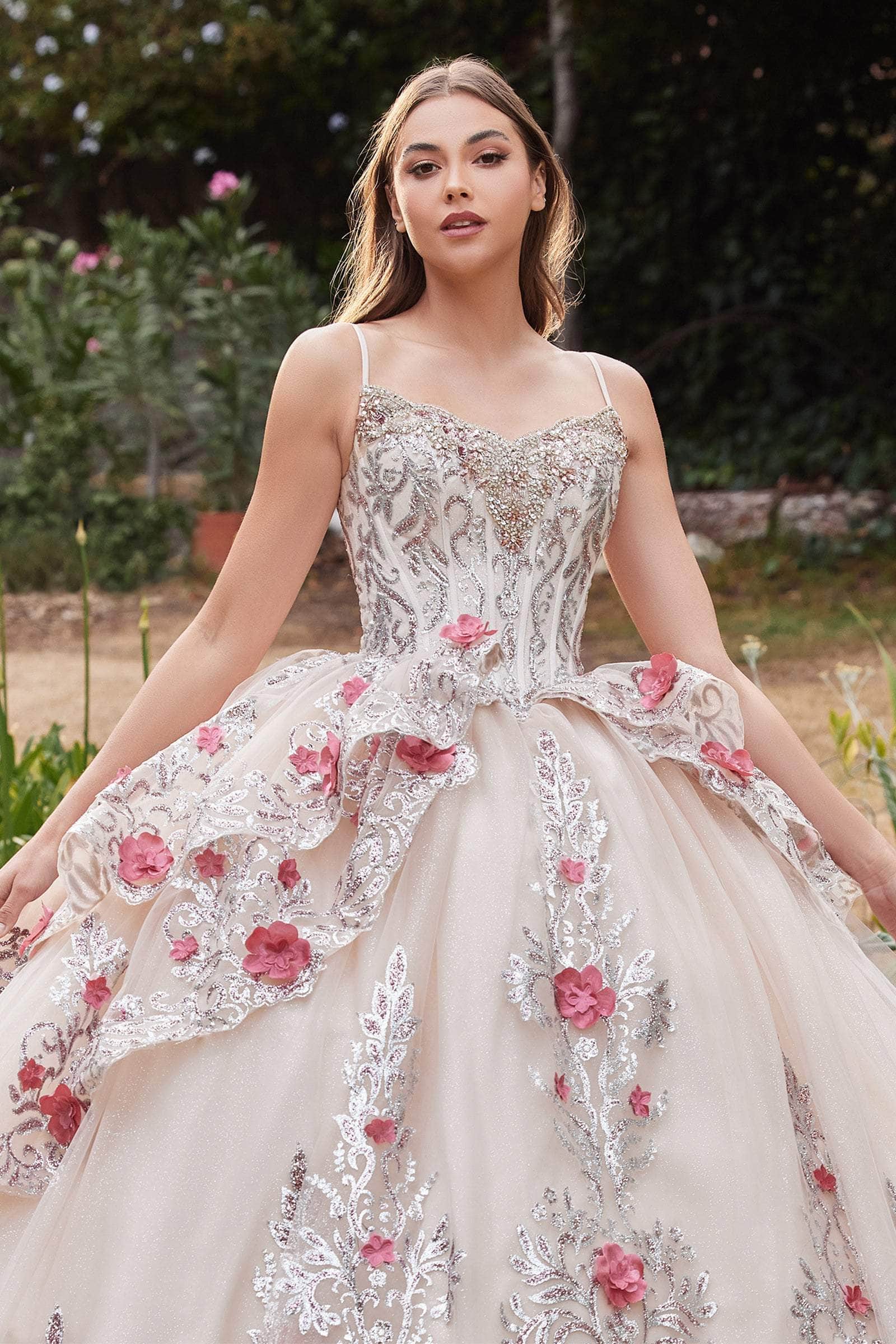 Cinderella Divine 15703 - Sleeveless Floral Detailed Ballgown - view 6