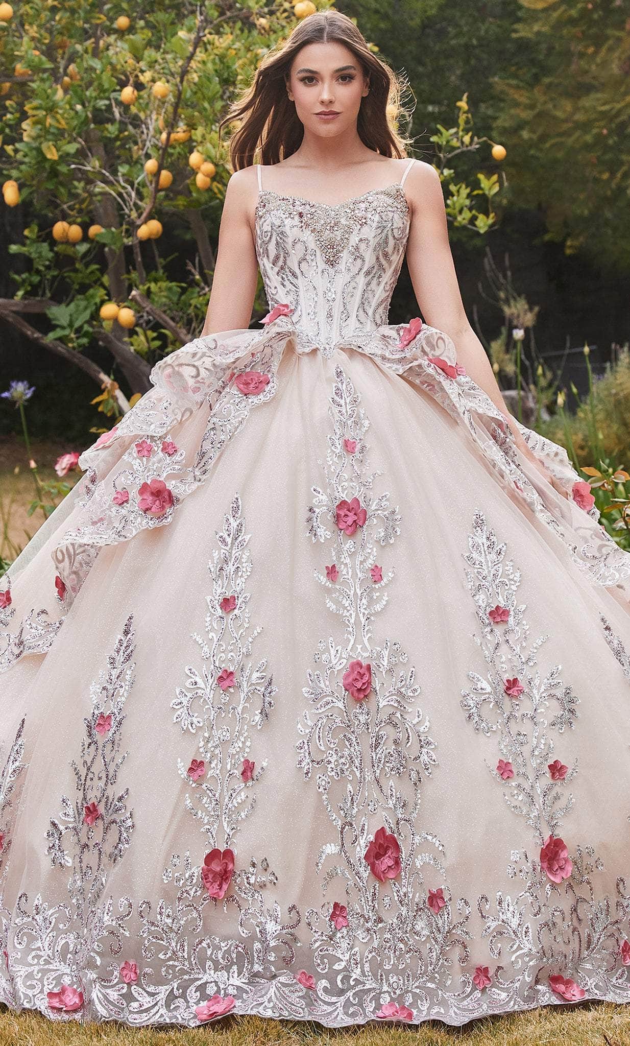 Cinderella Divine 15703 - Sleeveless Floral Detailed Ballgown - Silhouette Dresses