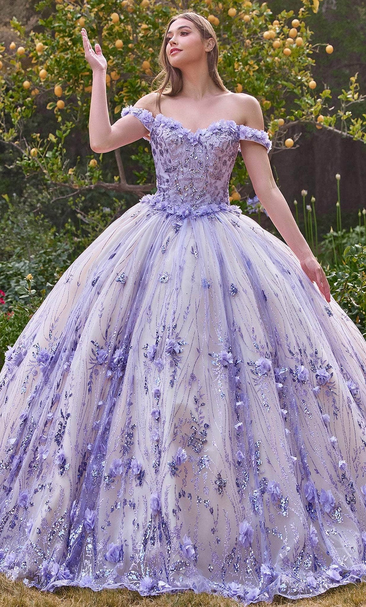Cinderella Divine 15704 - Floral Appliqué Sweetheart Ballgown - back view