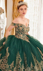 Cinderella Divine 15705 - Gold Lace Applique Off-Shoulder Ballgown - view 6