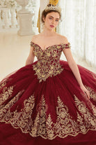 Cinderella Divine 15705 - Gold Lace Applique Off-Shoulder Ballgown - view 4