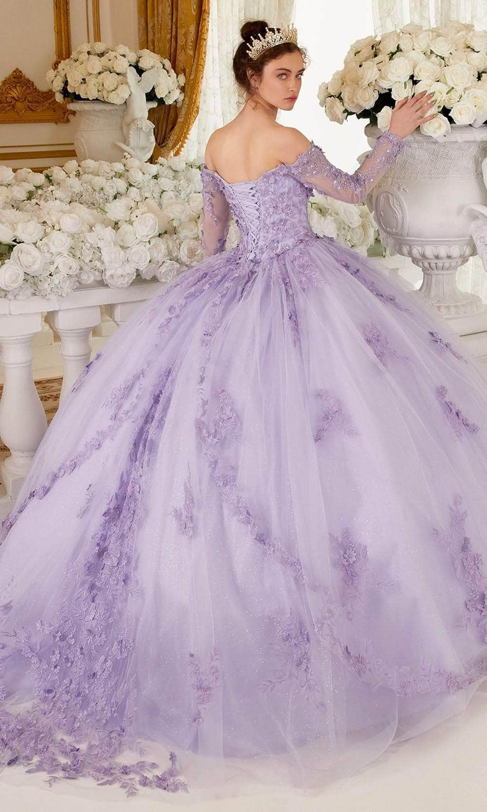 Cinderella Divine 15706 - Off-Shoulder Ballgown with Long Sleeves - back view