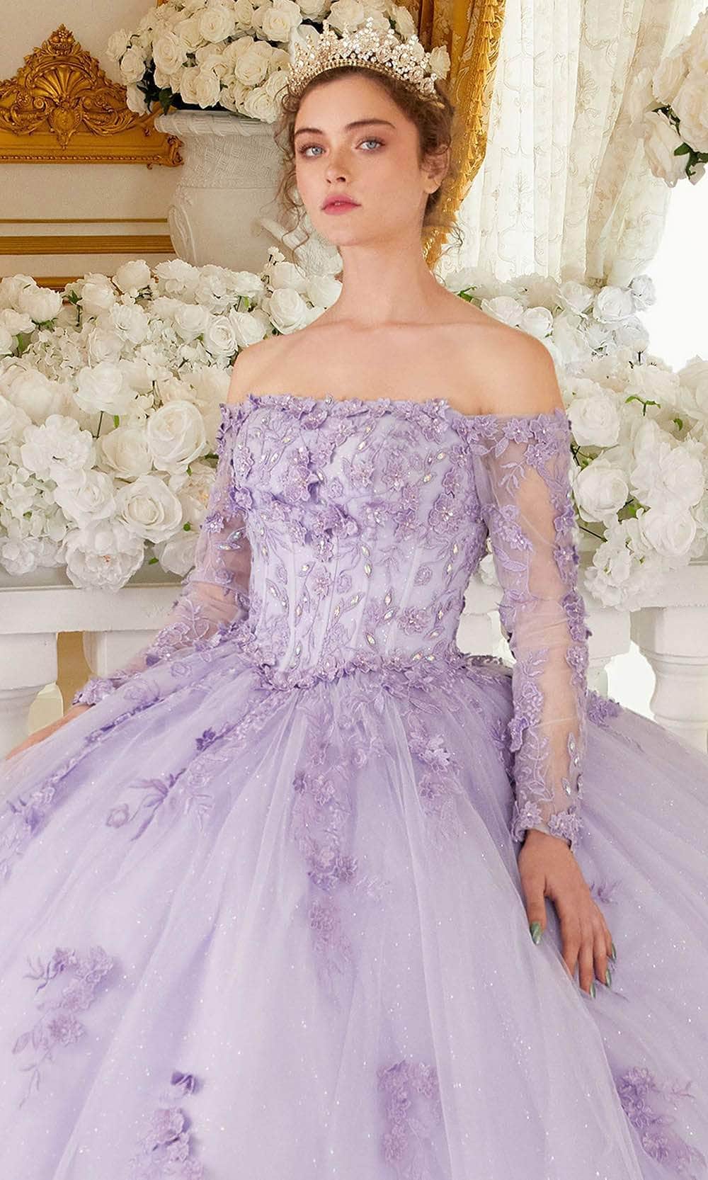 Cinderella Divine 15706 - Off-Shoulder Ballgown with Long Sleeves - detail view