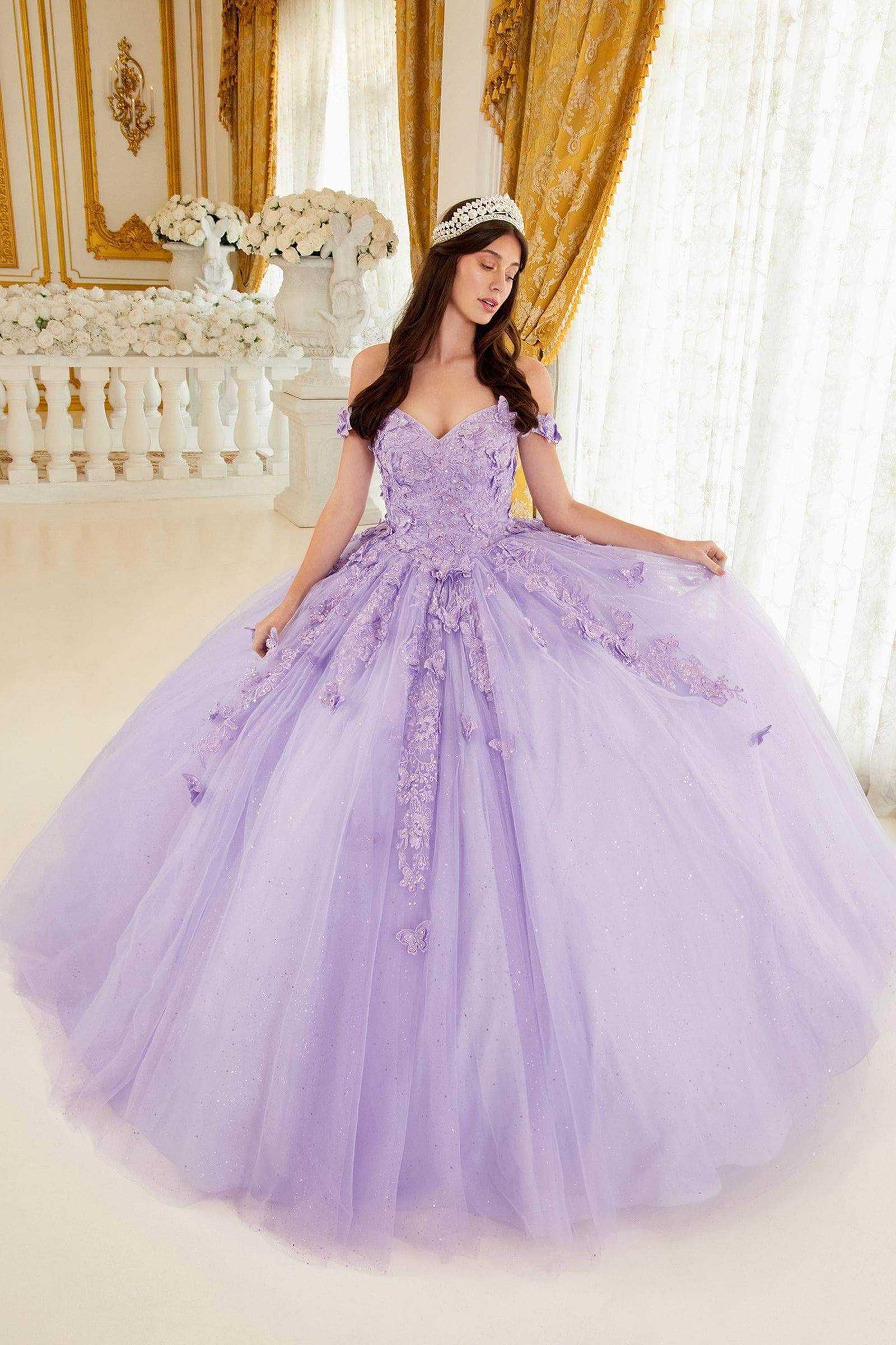 Cinderella Divine 15709 - Off-Shoulder Ballgown with Beaded Detailing - view 4