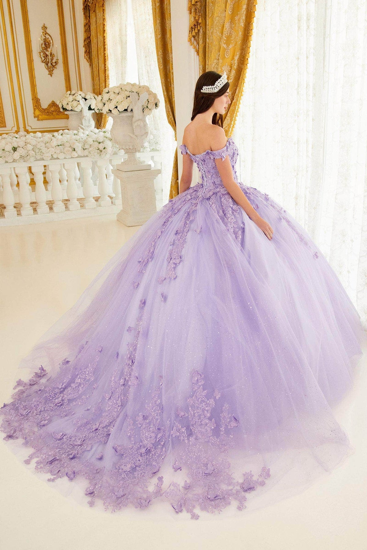 Cinderella Divine 15709 - Off-Shoulder Ballgown with Beaded Detailing - view 5