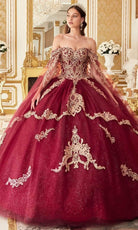 Cinderella Divine 15711 - Off-Shoulder Ballgown with Lace Applique Details