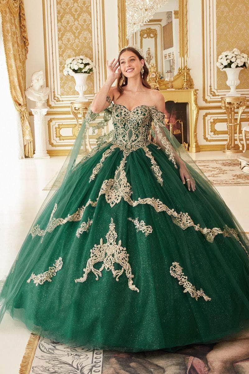 Cinderella Divine 15711 - Off-Shoulder Ballgown with Lace Applique Details - view 5