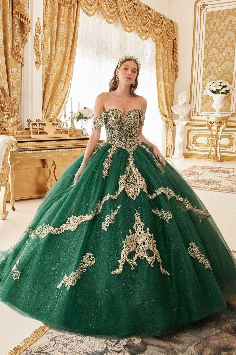 Cinderella Divine 15711 - Off-Shoulder Ballgown with Lace Applique Details - view 6