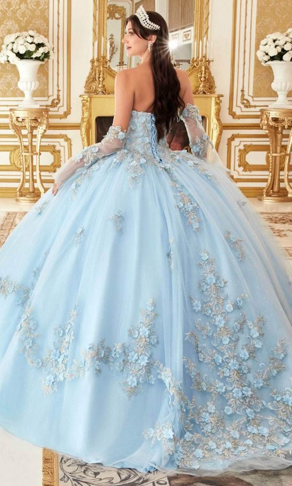 Cinderella Divine 15714 - Floral Applique Strapless Ballgown - back view
