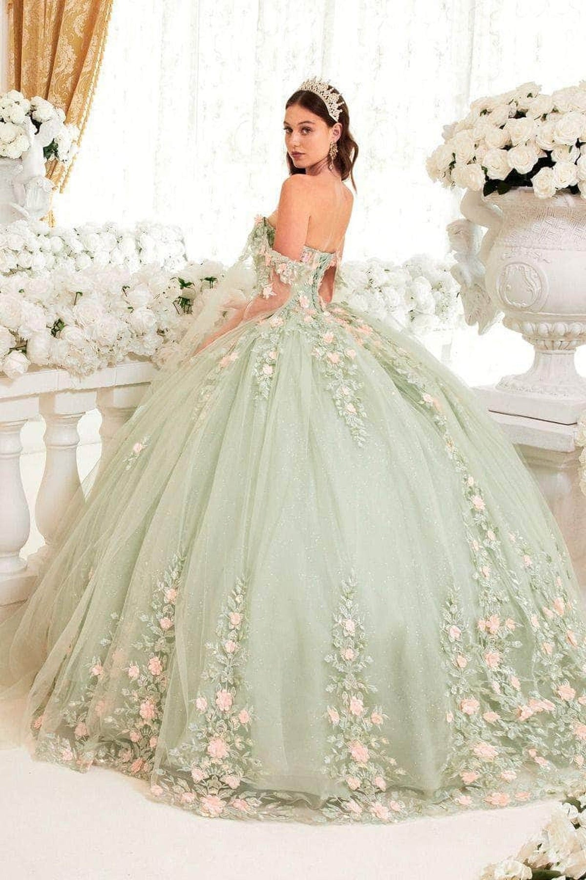 Cinderella Divine 15716 - Floral Embellished Sweetheart Ballgown