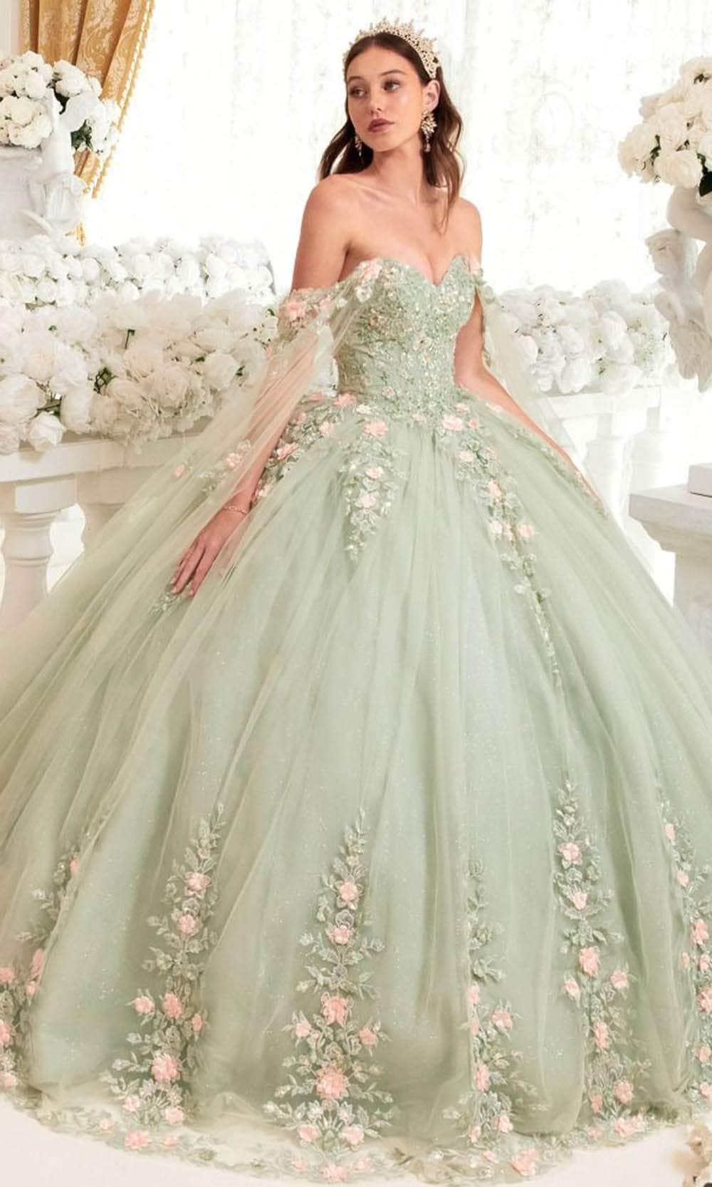 Cinderella Divine 15716 - Floral Embellished Sweetheart Ballgown - Silhouette Dresses