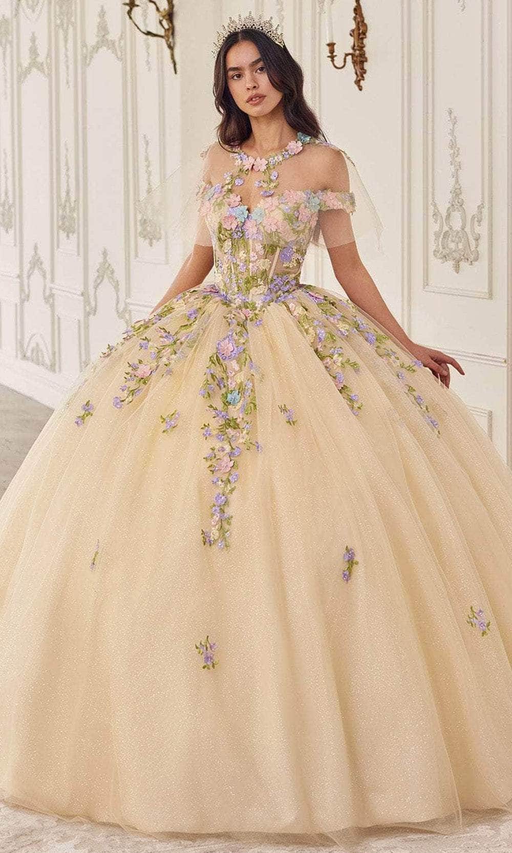 Cinderella Divine 15724 - Floral Multi-Color Ballgown - Silhouette Dresses