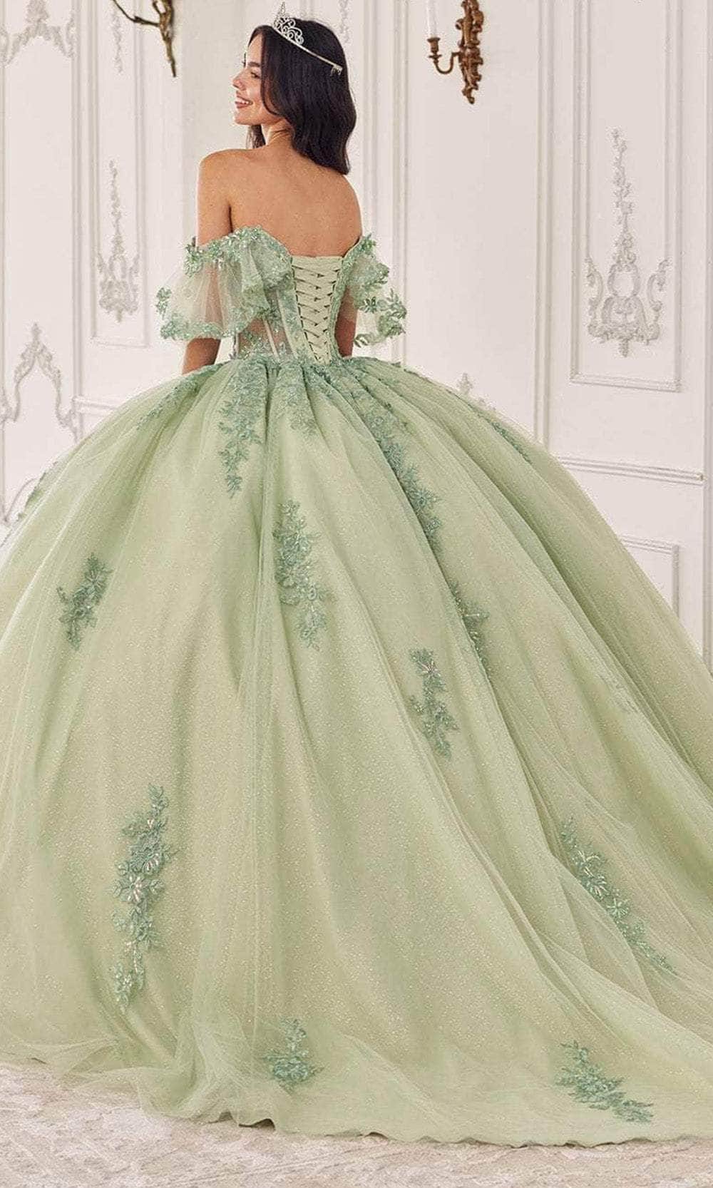 Cinderella Divine 15725 - Off Shoulder Beaded Ballgown - back view
