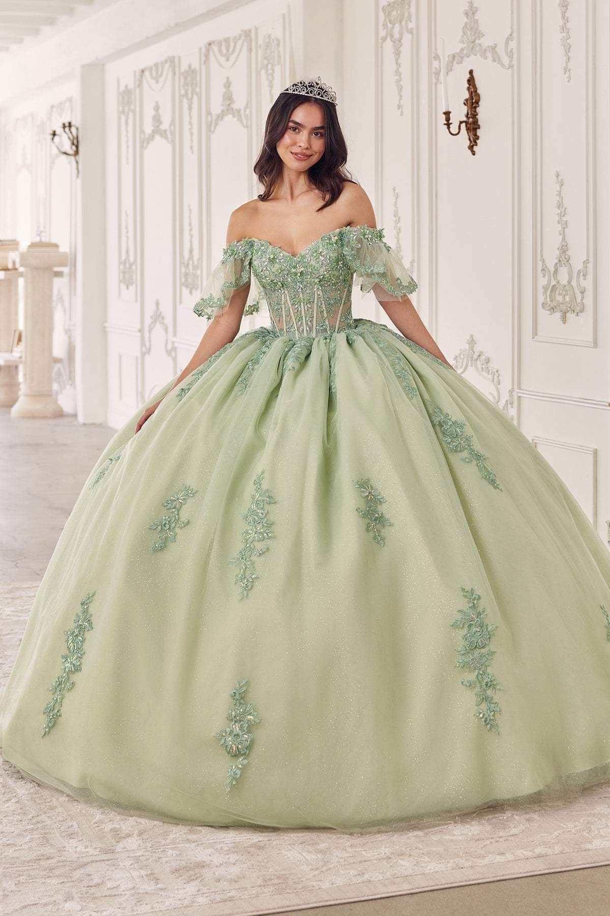 Cinderella Divine 15725 - Off Shoulder Beaded Ballgown - view 4
