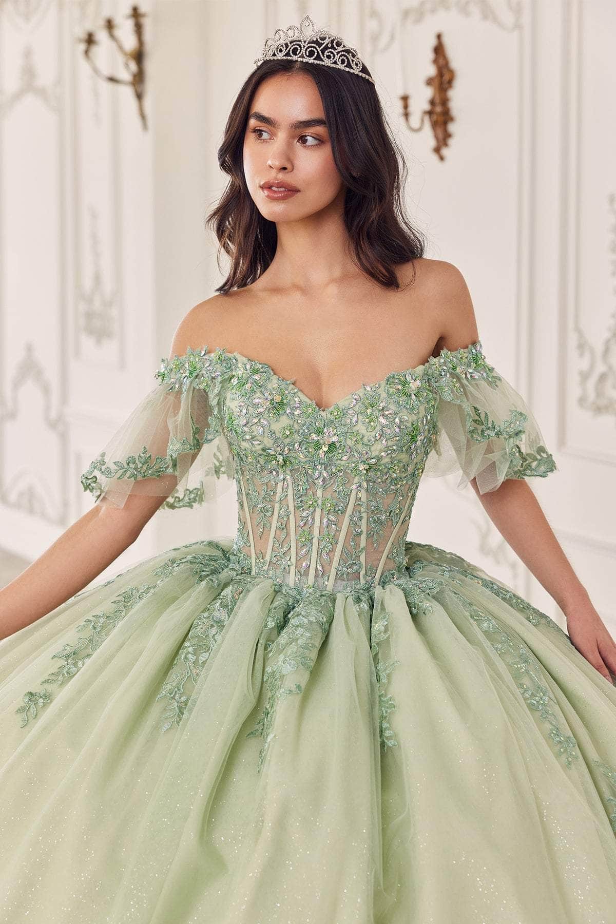 Cinderella Divine 15725 - Off Shoulder Beaded Ballgown - view 6