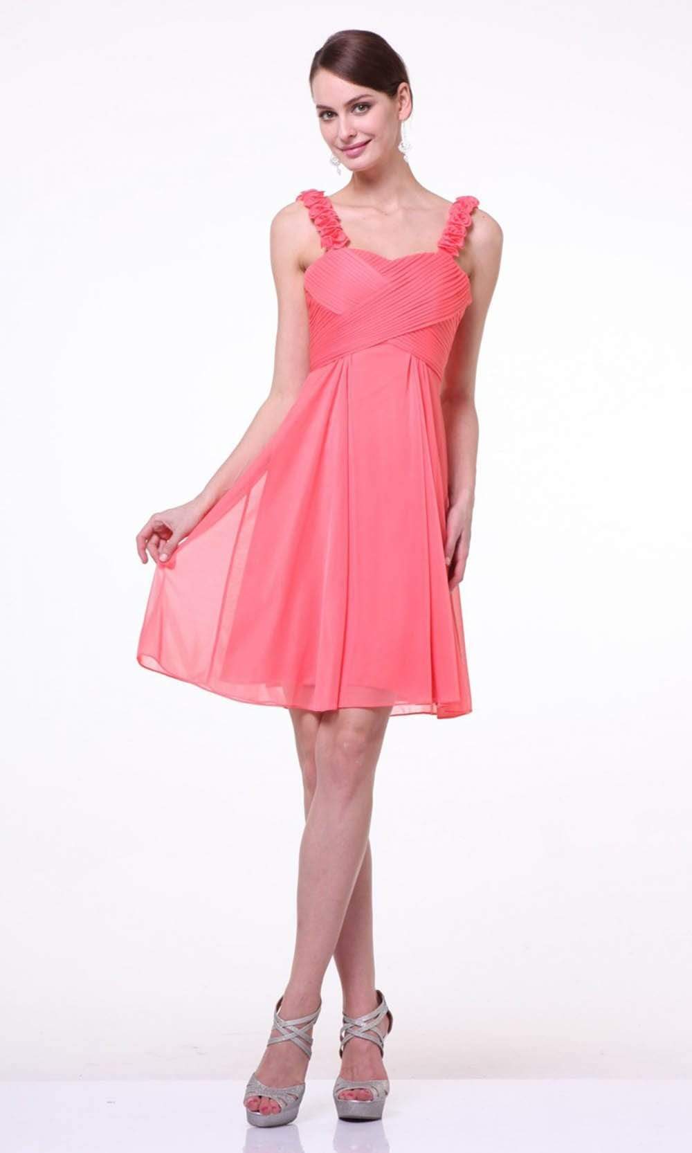 Cinderella Divine - 3801 Floral Strap Empire Waist A-Line Short Dress - view 5