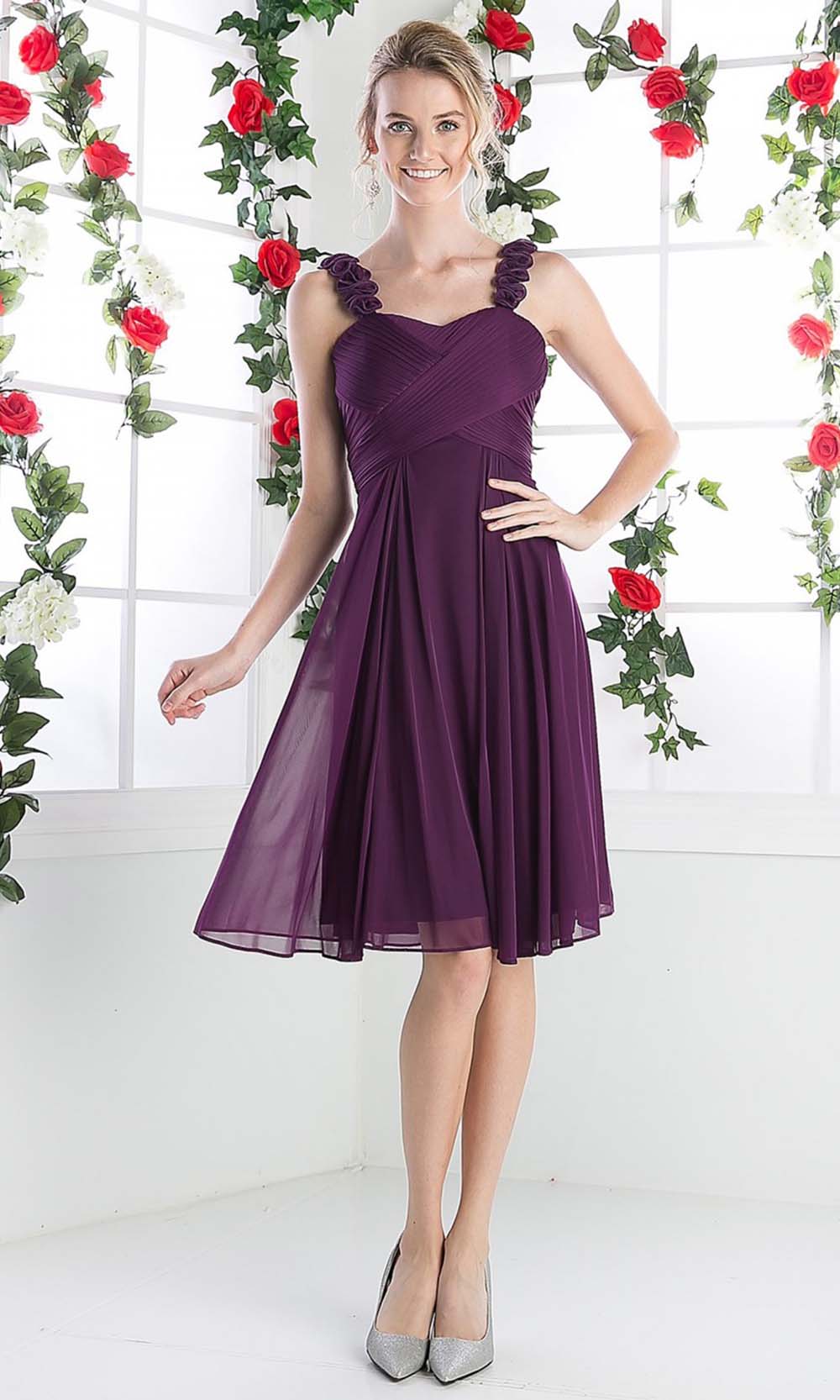 Cinderella Divine - 3801 Floral Strap Empire Waist A-Line Short Dress - detail view