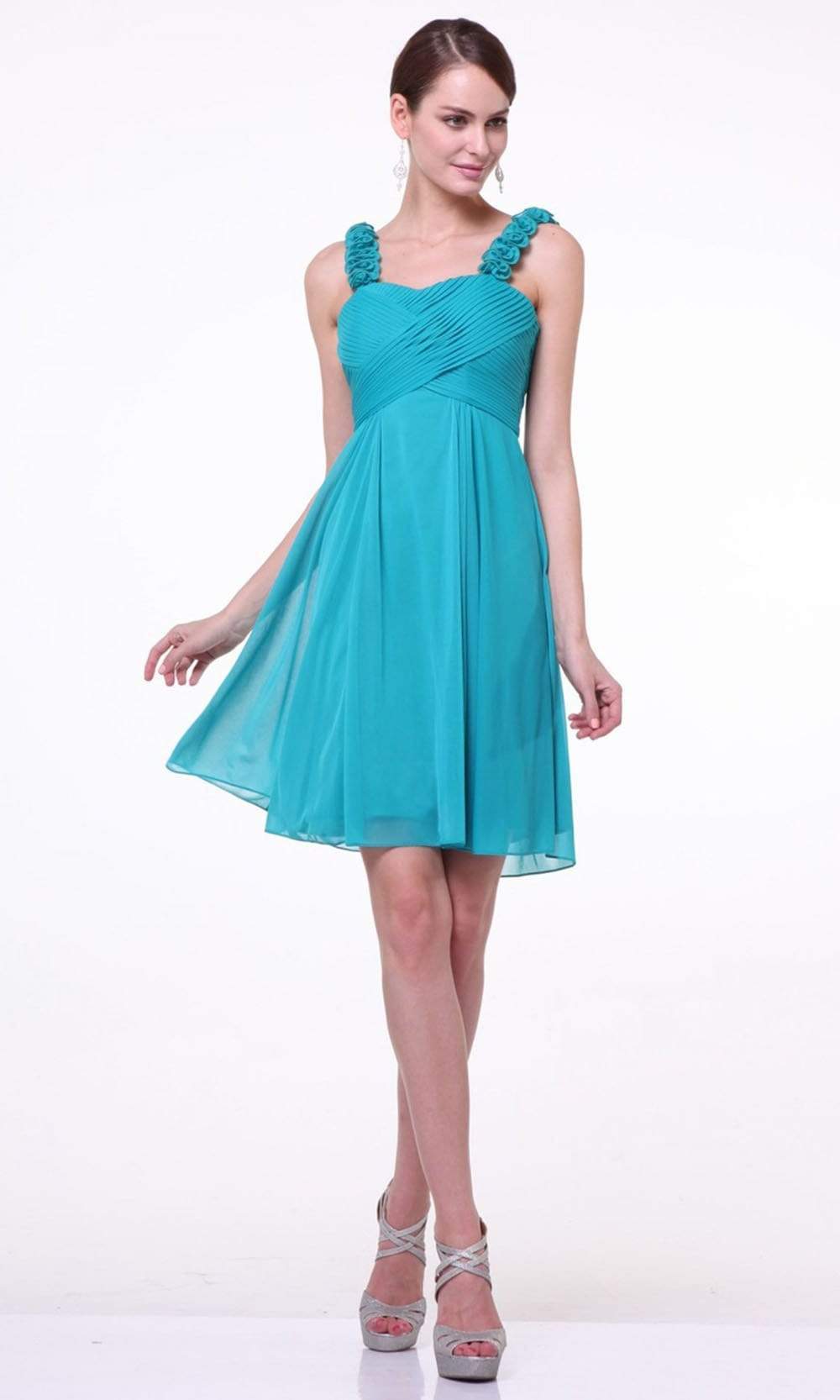 Cinderella Divine - 3801 Floral Strap Empire Waist A-Line Short Dress - view 6