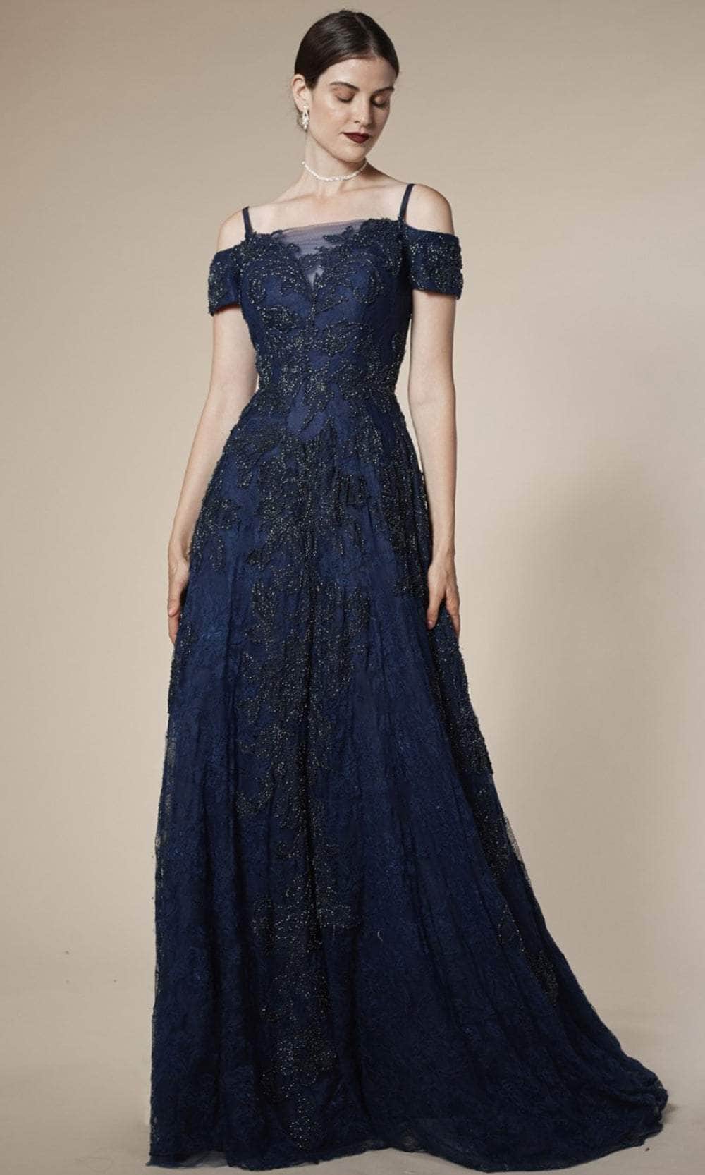 Cinderella Divine 5326 - Cold Shoulder Floral Lace Gown - designer evening gown at Silhouette Dresses