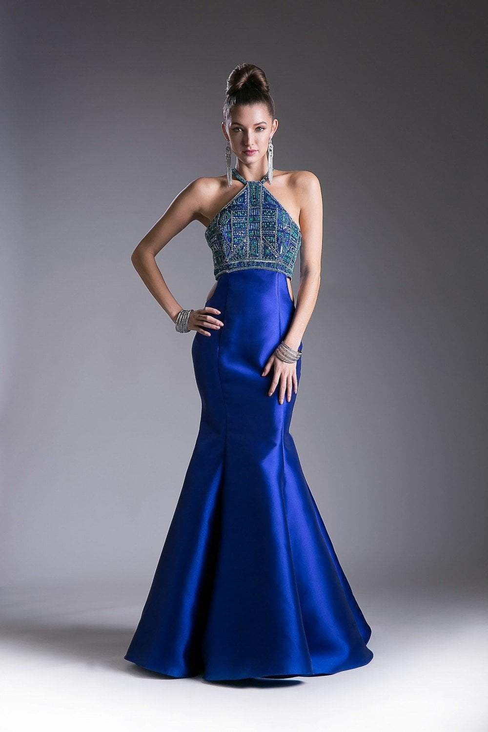 Cinderella Divine - 61894 Bead Embellished Halter Mermaid Gown - detail view
