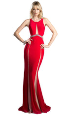 Cinderella Divine - 62806 Peaked Illusion Paneled Cutout Long Gown - designer prom dress at Silhouette Dresses