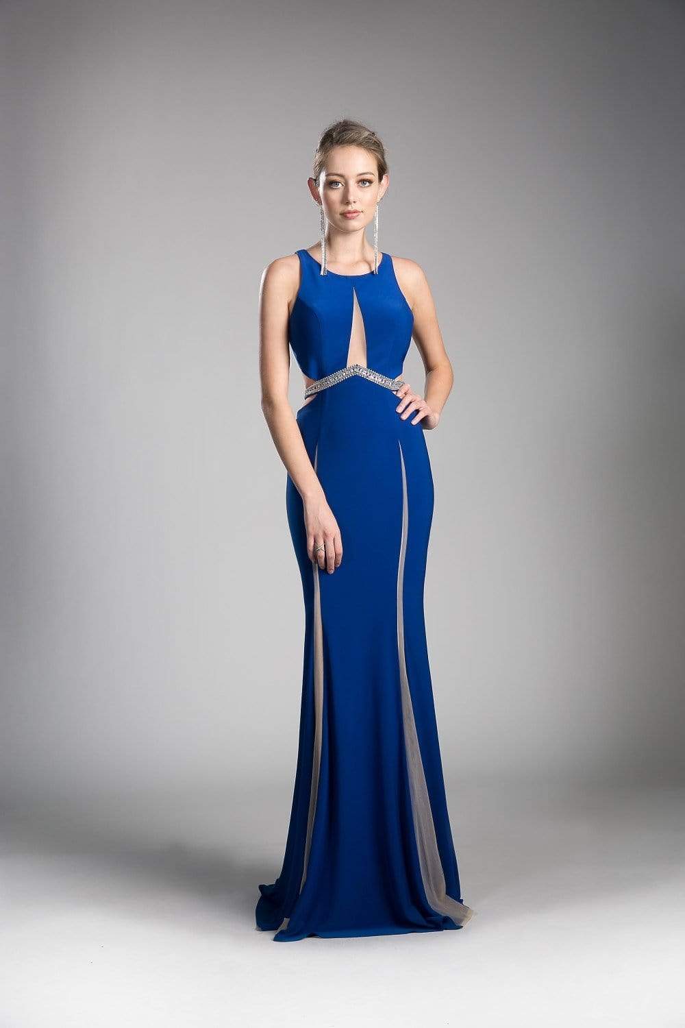 Cinderella Divine - 62806 Peaked Illusion Paneled Cutout Long Gown - detail view