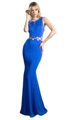 Cinderella Divine - 6485 Plunging Notched Lace-Up Cutout Long Gown - designer evening gown at Silhouette Dresses
