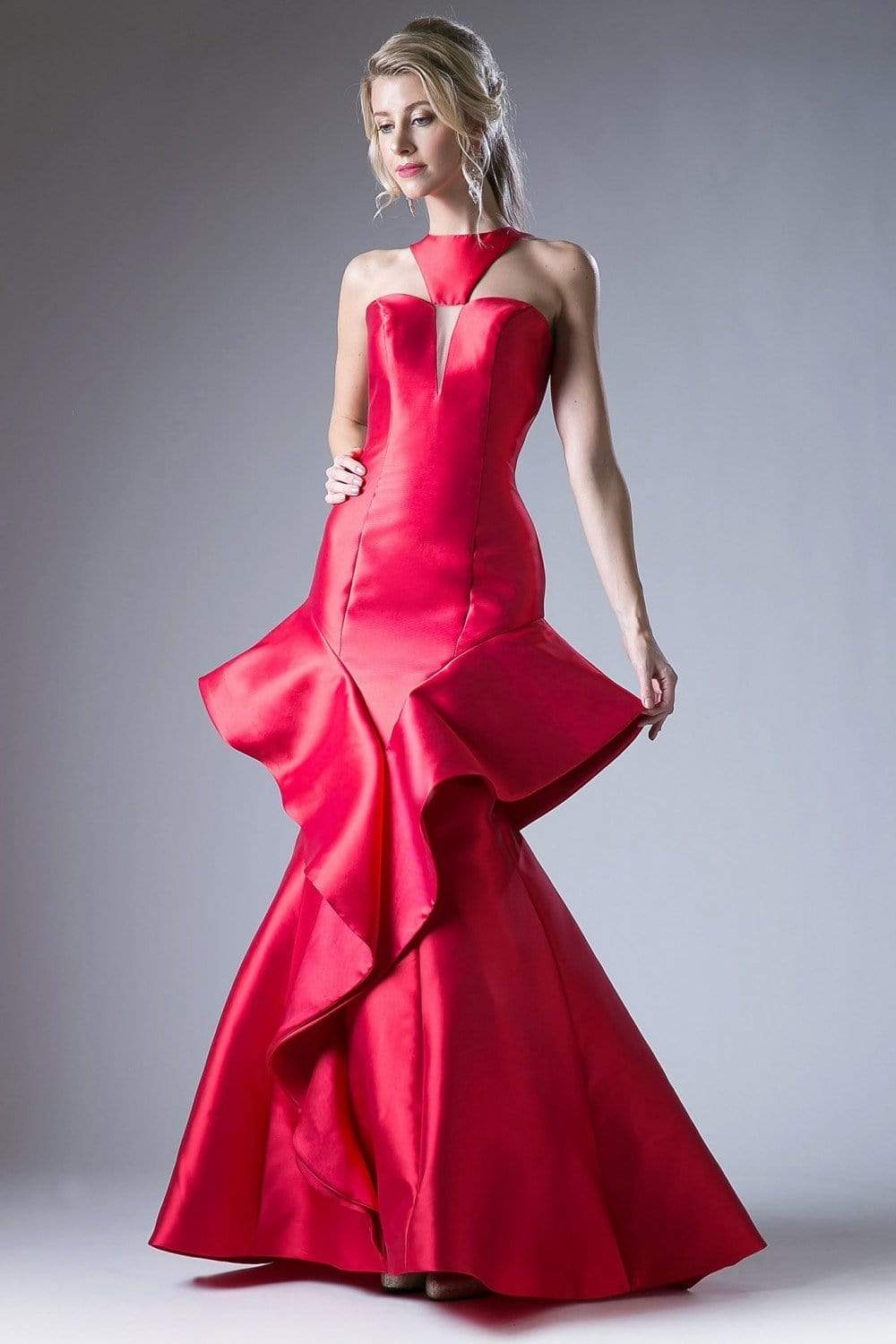 Cinderella Divine - 71428 High Neck Symmetrical Cascade Mermaid Gown - designer evening gown at Silhouette Dresses