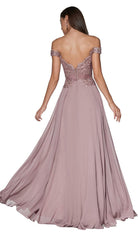 Cinderella Divine - 7258 Flowy Chiffon Lace Embellished A-Line Gown