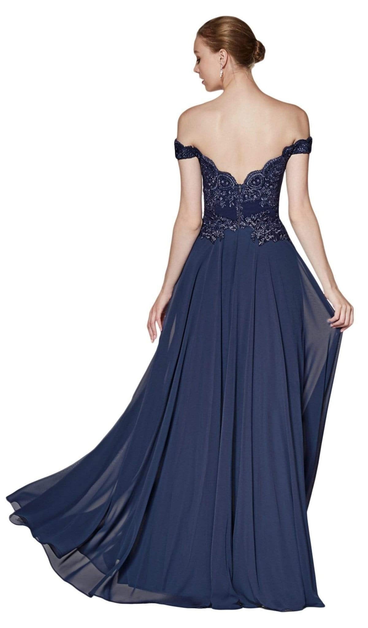 Cinderella Divine - 7258 Flowy Chiffon Lace Embellished A-Line Gown