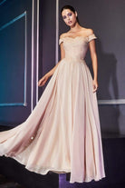 Cinderella Divine - 7258 Flowy Chiffon Lace Embellished A-Line Gown