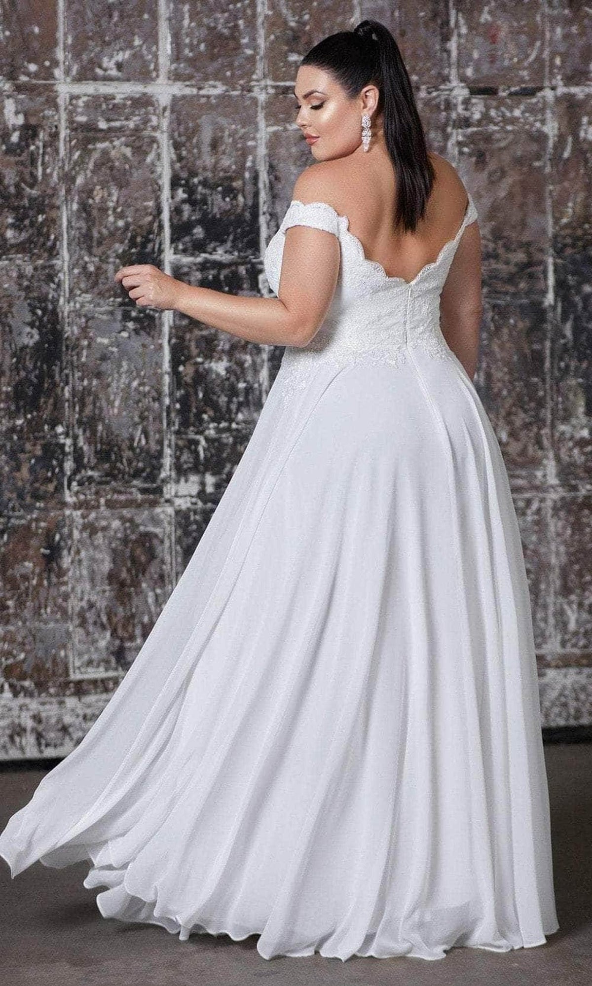 Cinderella Divine 7258W - Off Shoulder Floor Length Bridal Dress