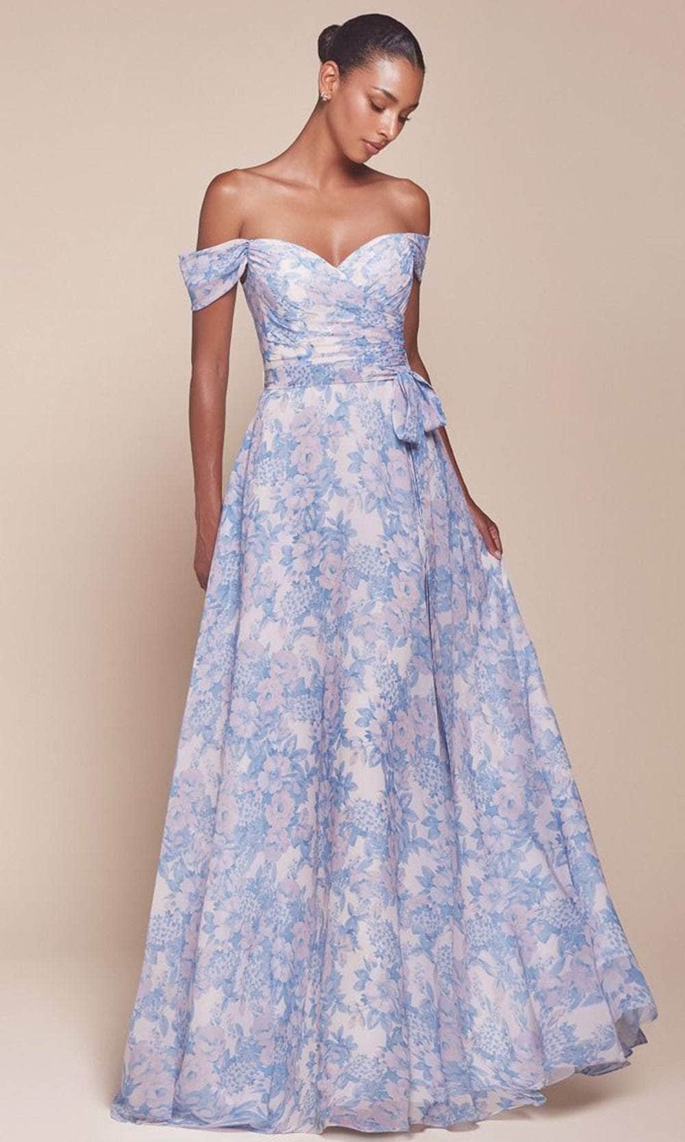 Cinderella Divine 7441 - Floral Print A-Line Evening Gown - Silhouette Dresses